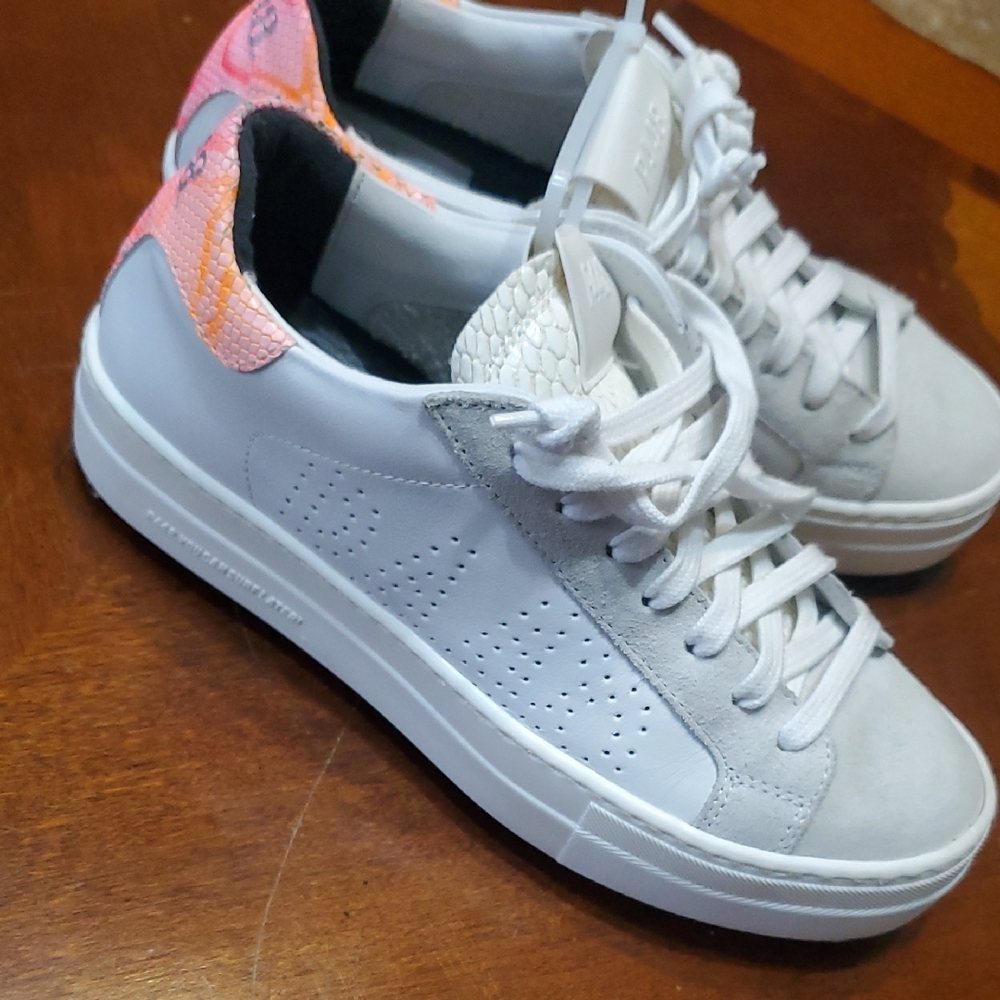 P448 White and Pink Women's Sneakers